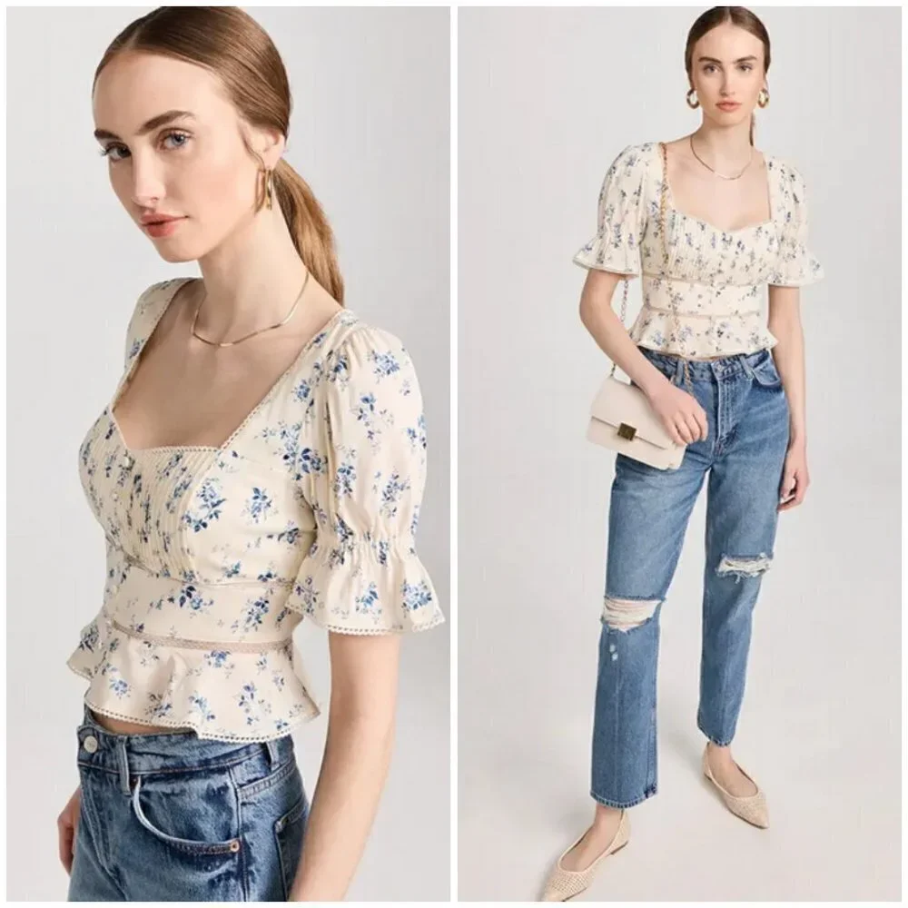 💕REFORMATION💕 Daphne Top ~ Orlaya Floral Print 10 NWT
